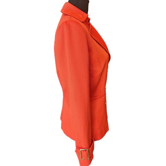 Tahari ASL Double Breasted Blazer w/ Belted Cuffs & Gold Buttons Orange Red SZ.4 - Picture 2 of 16